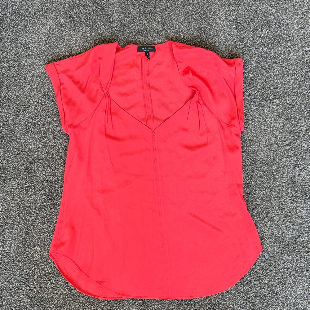 Ann Taylor Coral V-Neck Short Sleeve Blouse
